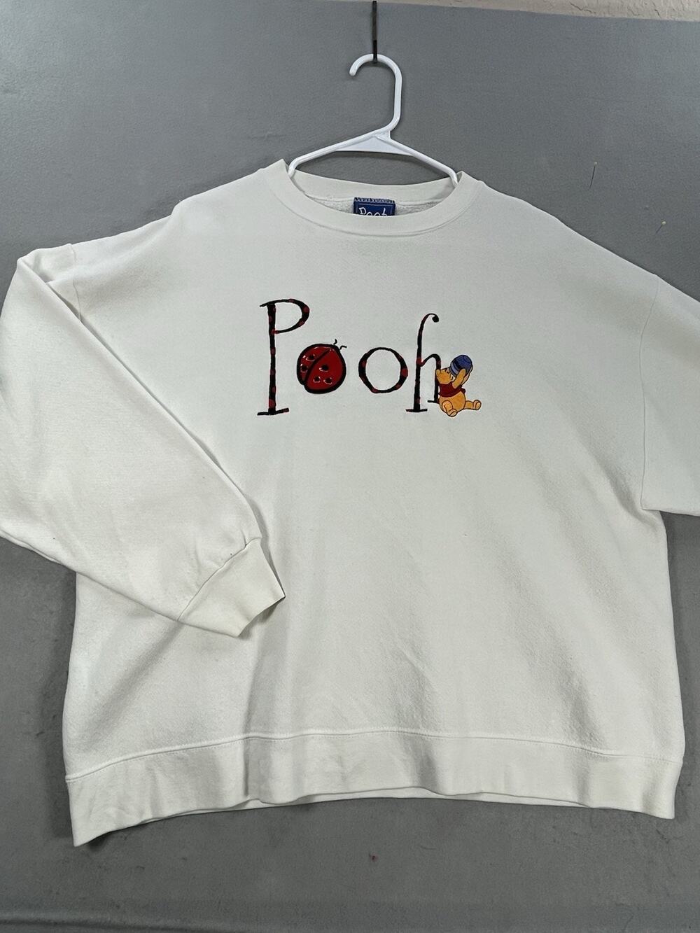 Vintage 90s Disney Winnie the Pooh Sweatshirt Made in USA Ladybug White L/XL